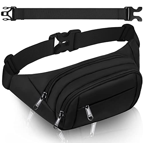 Large Fanny Pack for Women Men - Syican Waist bag with 3-Zipper Pockets - color: Black+Extended Belt