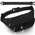 Large Fanny Pack for Women Men - Syican Waist bag with 3-Zipper Pockets - color: Black+Extended Belt