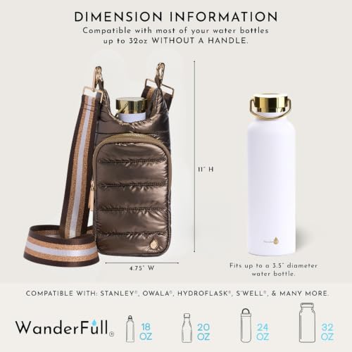 WanderFull Original HydroBag Crossbody Water Bottle Holder with Phone Pocket, Fits Water Bottles up to 32 oz - color: Bronze