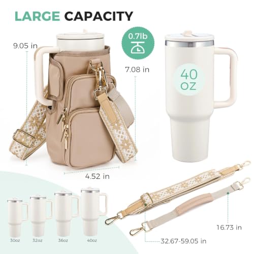 Water Bottle Carrier with Strap, Water Bottle Holder for Daily Use - color: Coffee