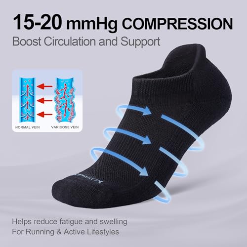 LEVSOX Ankle Compression Socks for Women and Men, Bamboo Viscose Low Cut Cushioned Athletic Running Socks - color: 3 Pairs-black, size: X-Large