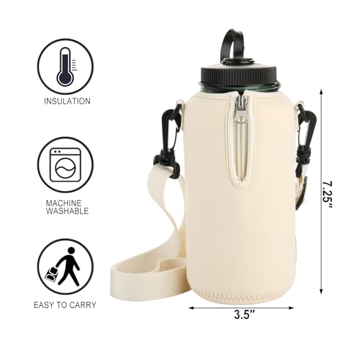 Beautyflier Neoprene Water Bottle Sleeve Insulator Cooler, Compatible with Nalgene Water Bottle 32 OZ, with Adjustable Shoulder Strap for Hydro Flask Wide Mouth Bottle 32oz, etc. (Beige) - color: Beige