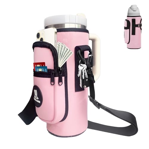Sports rabbit Universal Water Bottle Holder with Strap & Phone Pocket - color: Pink, size: 30OZ