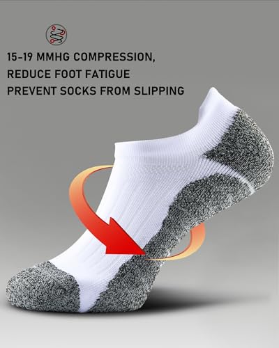 Men's No Show Compression Athletic Socks, Cushioned for Running Hiking - color: White-8 Pairs, size: Large