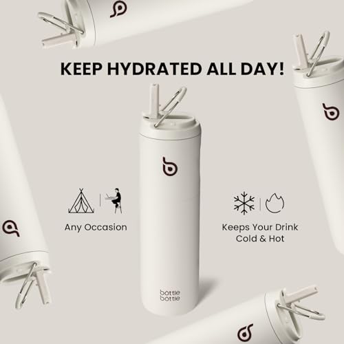 BOTTLE BOTTLE Insulated Water Bottle 24oz with Straw Lid and Handle Sports - color: Light Gray