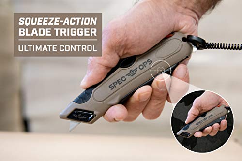 Spec Ops Tools Safety Knife Box Cutter, Self-Retracting Utility Knife for Warehouse & Cardboard Cutting with Holster and Lanyard