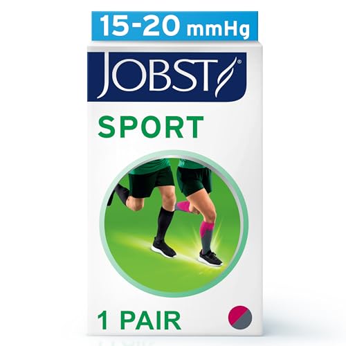 JOBST Sport Knee High 15-20 mmHg Compression Socks, Pink/Grey, Large - color: Pink/Grey, size: Large (1 Pair)