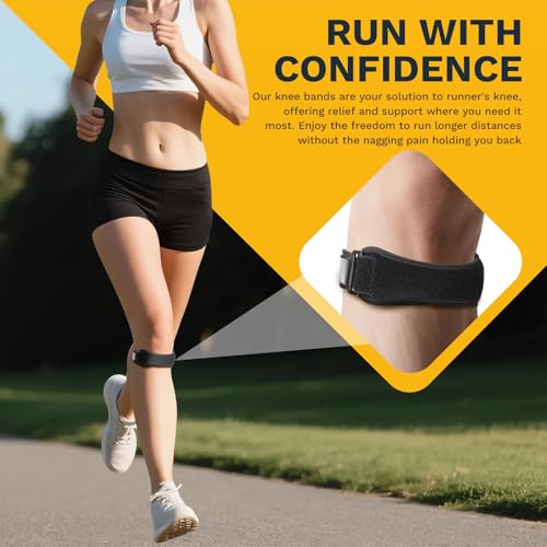 Patellar Tendon Support Strap, Adjustable Knee Support Strap Patella Band for Tendonitis, Sports, Workouts & Daily Knee Pain Relief for Men Women, Standard Fit (Fits Most) M/L, 2 Pack - size: M/L