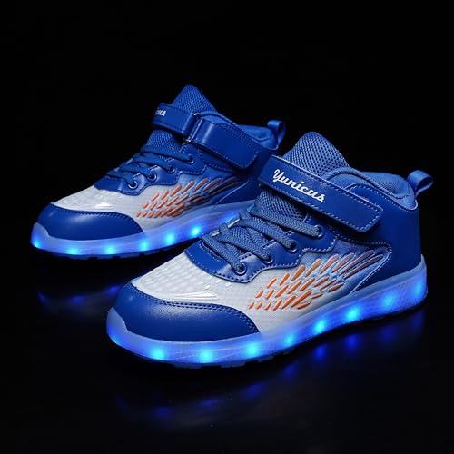 Kids Light up Shoes LED USB Charging Flashing High-top Wings Sneakers Boys Girls Trainers for Festivals Halloween Christmas New Year Party Great Gift - color: Blue White, size: 13.5 Little Kid