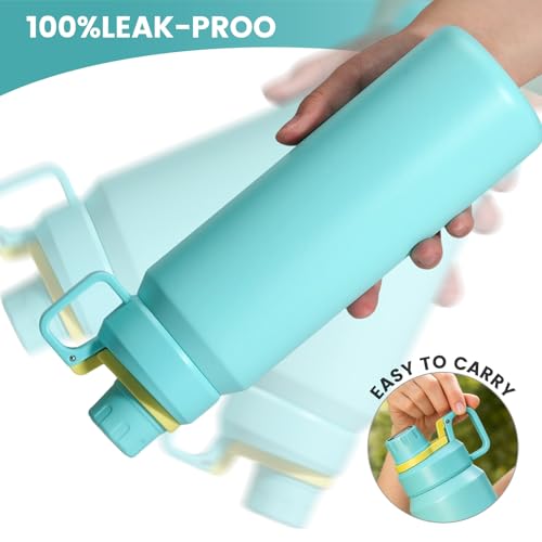 30oz Blue Insulated Water Bottle with Carry Handle for Gym & Commute - color: Blue