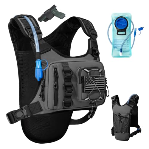 Outdoor Hydration Vest for Running & Hiking, Lightweight Breathable Water Backpack with 2.0L Bladder, Bounce-Free Chest Pack for Marathon, Cycling, Trekking for Men and Women - color: Gray