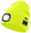 ATNKE LED Lighted Bluetooth Beanie Hat,USB Rechargeable 4 LED Wireless Music Running Headlamp Cap Gift for Men and Women - color: #Fluorescent Yellow