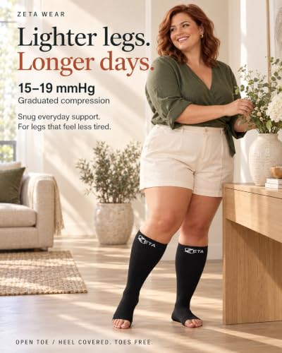 Zeta Wear Plus Size Compression Socks for Women and Men, Wide Calf Knee-High 15-19 mmHg Graduated Support, Easy-On Cuff, Fits Calves to 26 inch / 66 cm - color: 3 Pair - Black/Blue/Gray, size: 3XL