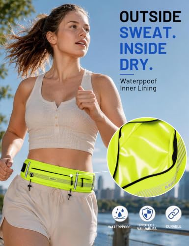 MIER Running Belt for Women & Men, Fanny Pack with Marathon Bib Clip, Neon - color: Neon Yellow