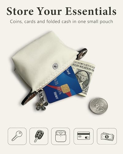 Wuflyover Coin Purse for Women, Mini Nylon Change Purse with Keychain, Small Zip Pouch for Coins, Cash, Cards (beige) - color: beige