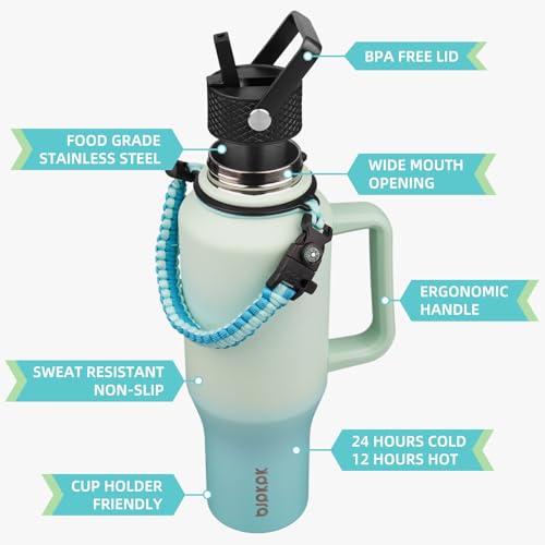 BJPKPK 35oz Insulated Water Bottle with Handle & Straw Lid, Stainless Steel - color: Mint, style: 35oz-Side Handle