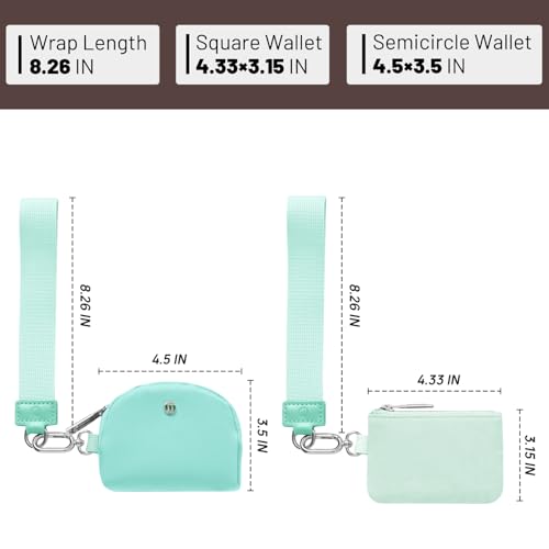 Keychain Wallet Mini Zip Around Wristlet Wallets for Women Detachable Dual Pouch Wristlet Portable Coin Purse Small Wallets - color: Light Green+Mint