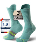 Juclise Women's Compression Crew Running & Hiking Socks, 3 Pairs, Cushioned - color: Frosty Green, size: Small