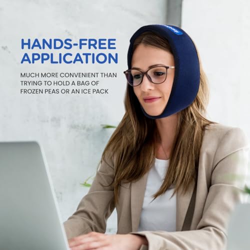 Comfpack Wisdom Teeth Ice Pack Head Wrap After Surgery, 4 Reusable Hot & Cold Therapy Gel Ice Packs for Face Swelling, TMJ, Chin, Oral Pain, Jaw Pain, Dark Blue - color: Dark Blue