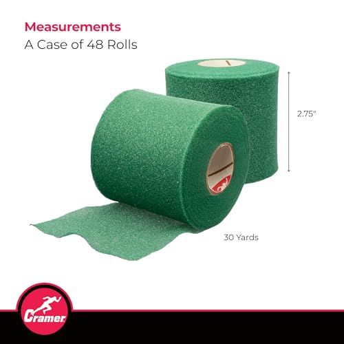 Cramer Tape Underwrap, Bulk Case of 48 Rolls of PreWrap for Athletic Taping, Hair Tie, Headband, Patellar Support, Pre-Wrap Athletic Tape Supplies, 2.75" X 30 Yard Rolls of Pre Wrap, Green - color: Green
