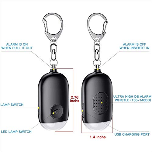 Personal Safety Alarm - Rechargeable - Strobe LED Flashlight - SOS Emergency Loud Alarm - Self-Defense Keychain - for Women, Students, Kids, and Seniors (Black) - color: Black