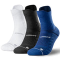 Rahhint CoolMax Quarter Compression Running Socks for Men Women, Wicking Cushion Athletic Hiking Socks 3 Pairs - color: Whiteblackdarkblue, size: 6-9