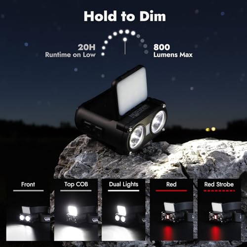 WARSUN Rechargeable Headlamp – 800 Lumens LED Headlamp with COB, Motion Sensor, 5 Modes, Clip-On Cap Light with Hat Clip & Bike Strap Mount, Multi-Use for Camping, Hiking, Repair - color: Khaki
