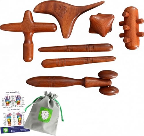 Lungcha 6 Types, 7 Piece Set Traditional Thai Massage Reflexology Wooden Stick Tool (Set of 6 Types Full Body Massage)