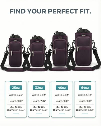AUPET Water Bottle Sling Bag Sleeve Holder Carrier 25/32/40/64 oz,Insulated Crossbody Water Bottle Case Cover with Strap and Pockets for Men/Women Walking Hiking - color: Dark Cherry Brown, size: 64oz
