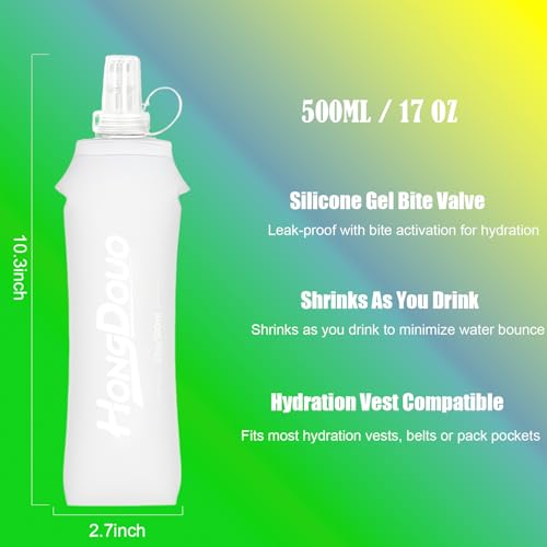 2PCS Running Vest Soft Flask, BPA-Free Soft Flasks 17oz/500ml TPU Collapsible Water Bottle for Hydration Backpack, Folding Running Water Bottles for Marathon Hiking Cycling Climbing - color: White