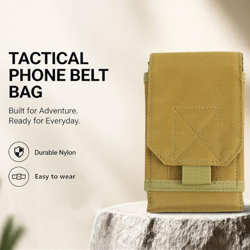 Outdoor Molle Tactical Phone Pouch 5.5-7.5 inches Cell Phone Waist Bag Sports Running Hiking Camping Hunting Portable Mobile Phone Belt Holder Utility Carry Pouch (Khaki)