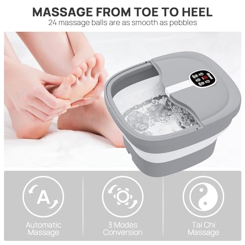 HOSPAN Collapsible Foot Spa Electric Rotary Massage, Foot Bath with Heat, Bubble, Remote, and 24 Motorized Shiatsu Massage Balls. Pedicure Foot Spa for Feet Stress Relief - color: Gray