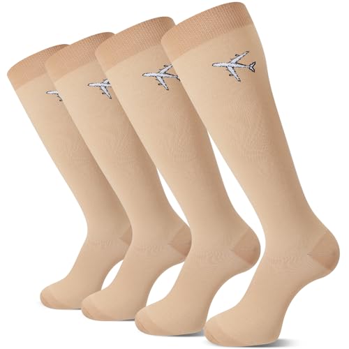 Skicuff 2 Pairs Travel Compression Socks for Men and Women - color: Skin Tone
