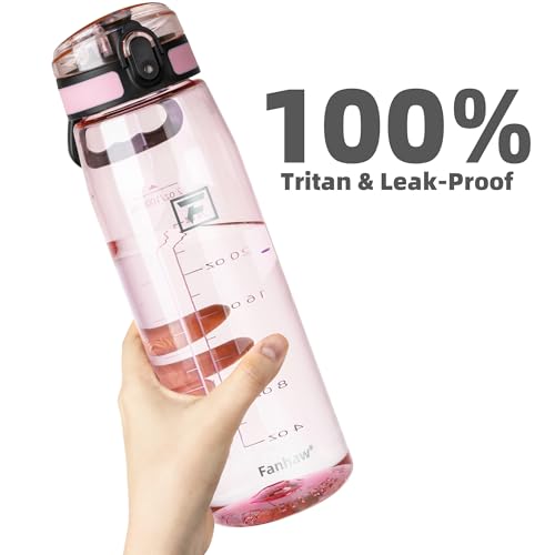 Fanhaw 32 oz Clear Plastic Water Bottle, Chug Lid, Cherry Blossom - color: Cherry Blossom