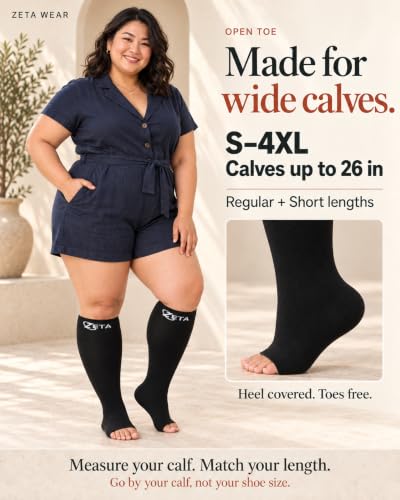 Zeta Wear Plus Size Compression Socks for Women and Men, Wide Calf Knee-High 15-19 mmHg Graduated Support, Easy-On Cuff, Fits Calves to 26 inch / 66 cm - color: 3 Pair - Black/Blue/Gray, size: 3XL