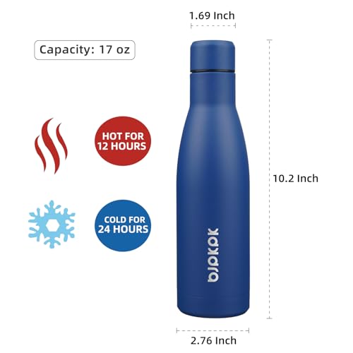 BJPKPK 17oz Skinny Insulated Water Bottle, Stainless Steel Flask - color: Blue, size: 17 Ounces