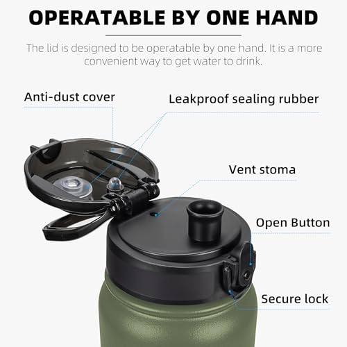 Fanhaw 20oz Stainless Steel Water Bottle with Chug Lid, Olive Green - color: Olive Green, style: 20 Ounces