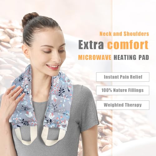 UNCN Long Wide Heating Pad for Neck and Shoulders Back 33x5.9in Microwavable Large Moist Heat Pack Warm Hot Compress Neck Wrap Weighted Bag Massage Reusable Herbal Nature Calming Portable Cotton - color: Flower