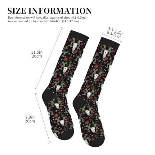 Patterned Knee High Socks for Women Men Athletic Running Travel Work - color: Western Boho Desert Skull