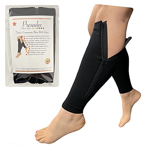 Presadee Calf Zipper 15-20 mmHg Compression Leg Circulation Fatigue Shin Sleeve (5X-Large (Pack of 1), Black) - color: Black, size: 5X-Large (Pack of 1)