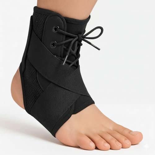 Ankle Brace lace up Stabilizers Adjustable Ankle Support for Sports Protect, Sprained Ankle, Ligament Damage, Injury Recovery (Black, Medium) - size: Medium