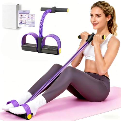 Pedal Resistance Band with Handle, Upgraded 6-Tube Exercise Bands - color: Black & Purple