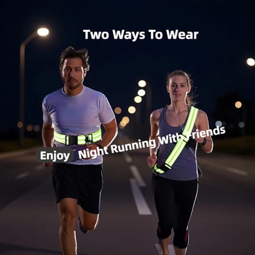 2 Pcs Reflective Belt Sash Walking Gear, High Visibility Safety Running Gear, Night Walking Safety Gear for Men Women Kids Night Dog Walking Gear - color: Green