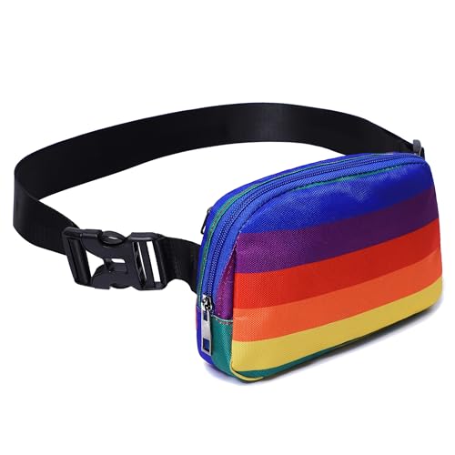 Ausion Fanny Pack Waist Bag for Men&Women Adjustable Belt Hip Bum Bag Fashion Water Resistant Hiking Waist Bag for Traveling Casual Running Hiking Cycling - color: upgraded rainbow