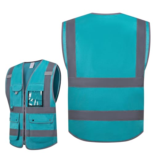 XIAKE Reflective Safety Vest for Men & Women High Visibility Class 2 Vest with Pockets Meets ANSI Standards - color: Lake Blue, size: XX-Large