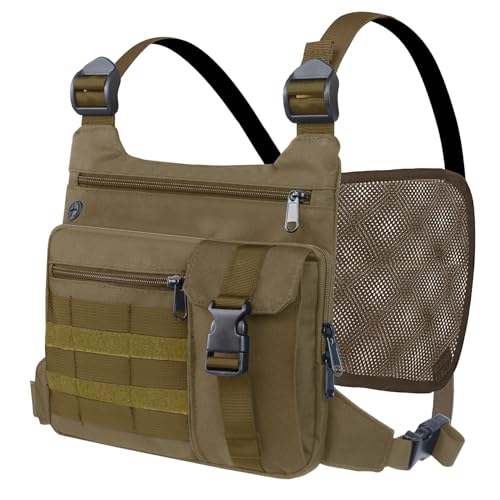 KINGSLONG Running Vest, Chest Bag for Men, Chest Pack, Hiking (A-Brown) - color: A-Brown