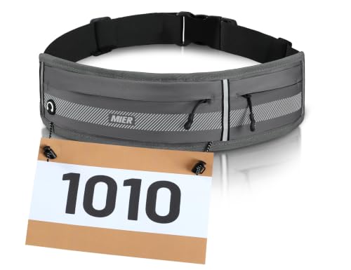 MIER Running Belt for Women & Men, Fanny Pack with Marathon Bib Clip, Gray - color: Gray