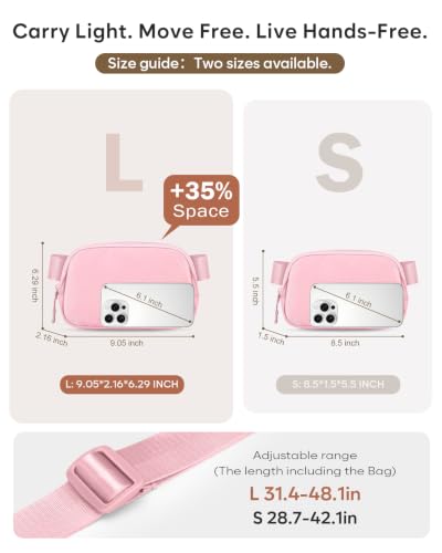 Pritent Fanny Packs for Women Crossbody Belt Bag With Zipper Back Pocket - color: Light Pink, size: Large