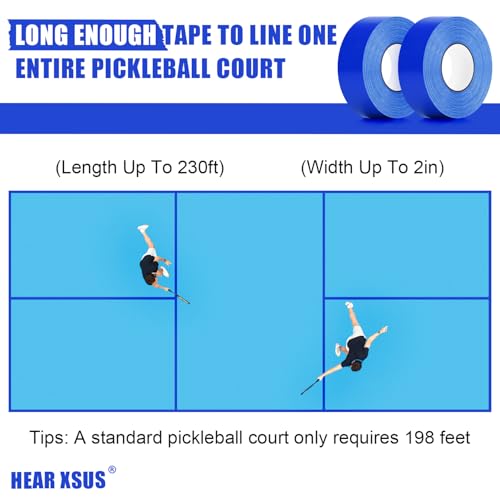 230 ft Pickleball Court Tape, 2 in Wide x 76.7 yd Long Court Marking Kit for A Complete Pickleball Court, Durable Floor Marking Tape for Outdoor and Indoor Use - style: Blue 2PC
