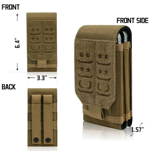 Upgrade 1000D Laser Cust Molle Phone Pouch, Heavy Duty Waterproof Samll Tactical Cell Phone Holder with US Flag Patch for 4.7"-6.7" (Dual-TAN) - color: DUAL-TAN